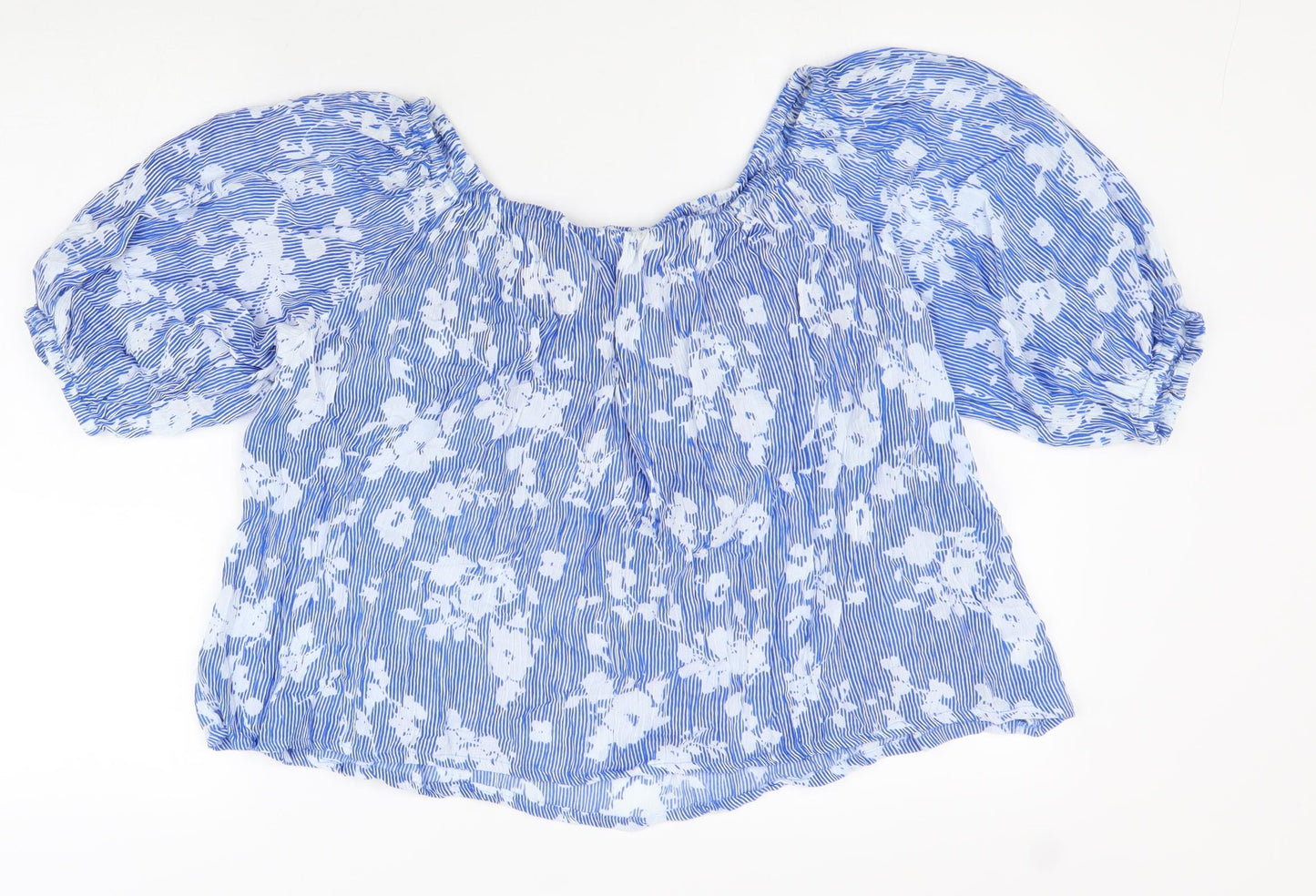 PEBBLE BAY Womens Blue Floral Viscose Basic Blouse Size L Boat Neck