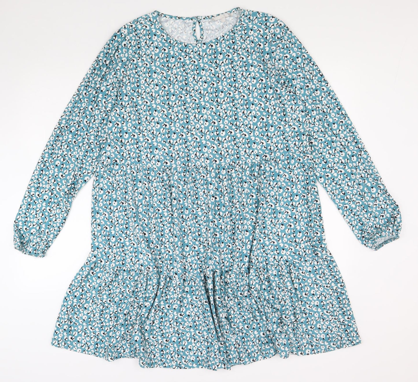 PEBBLE BAY Womens Blue Floral Polyester Shift Size 14 Round Neck Button