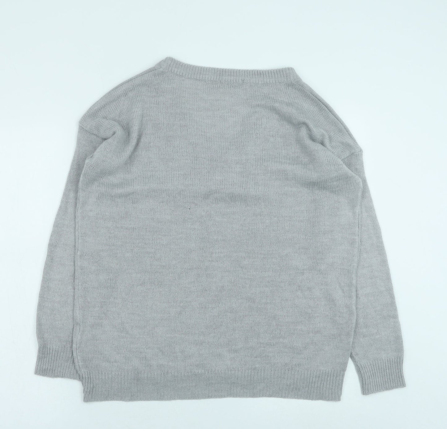 Onfire Womens Grey V-Neck Acrylic Pullover Jumper Size 12