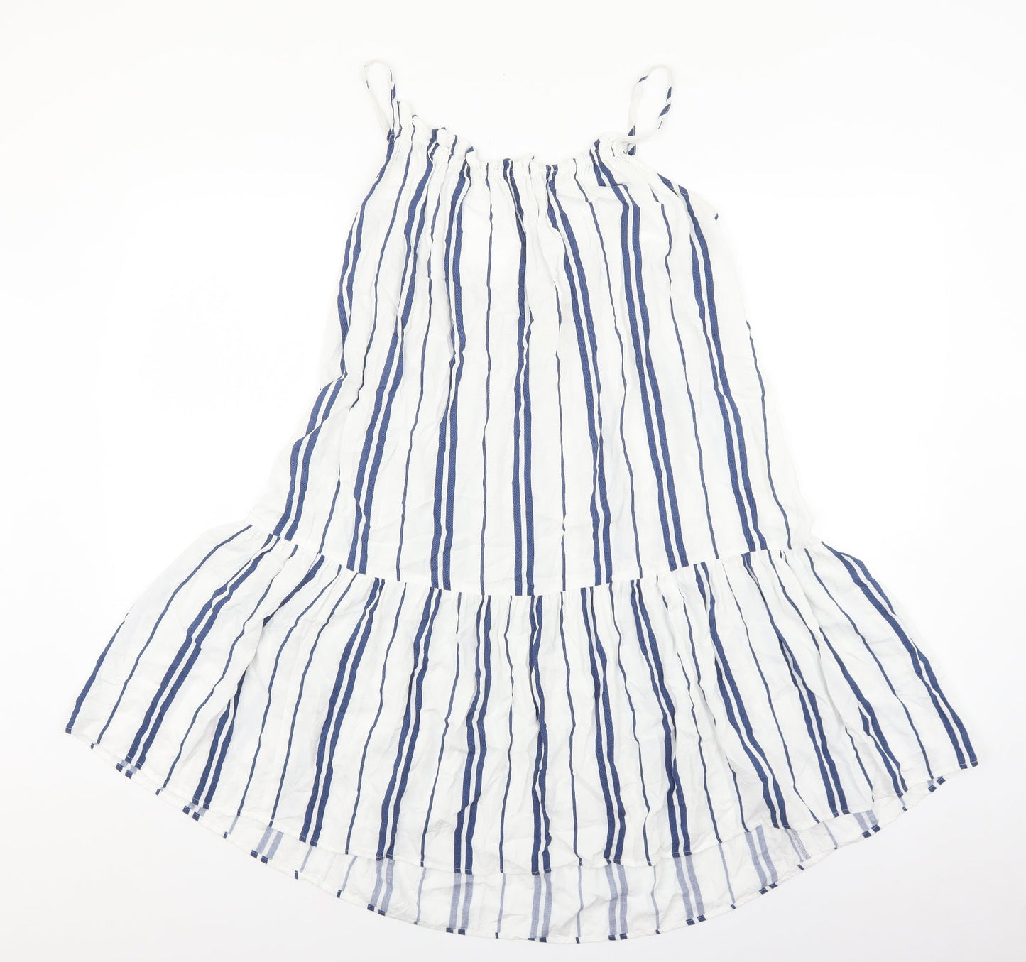 H&M Womens White Striped Viscose Tank Dress Size 10 Round Neck Pullover