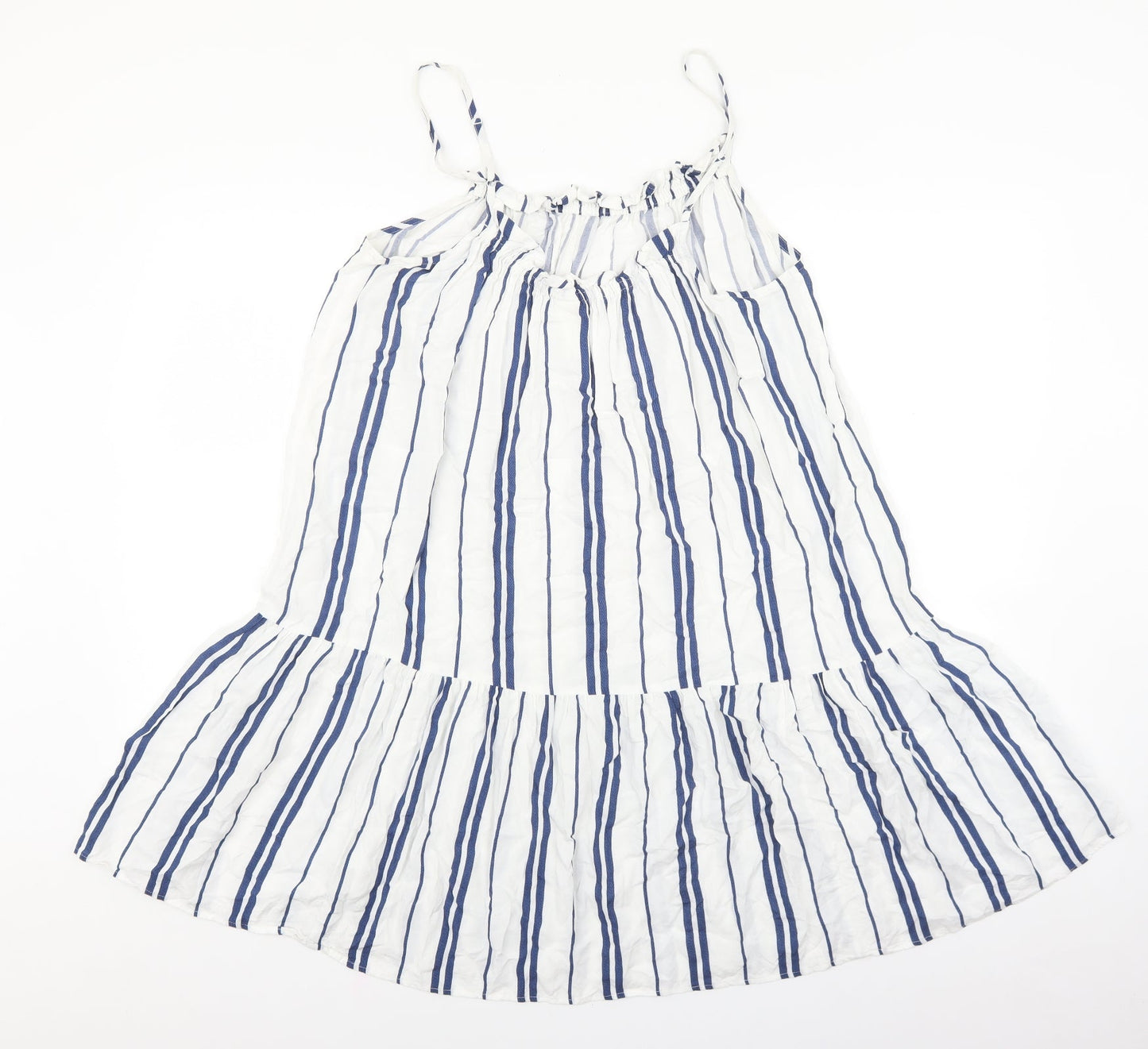 H&M Womens White Striped Viscose Tank Dress Size 10 Round Neck Pullover