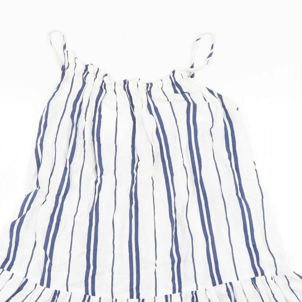 H&M Womens White Striped Viscose Tank Dress Size 10 Round Neck Pullover