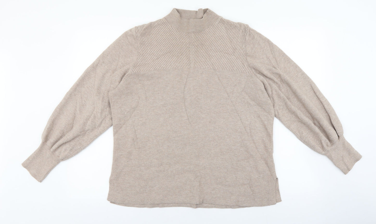 Marks and Spencer Womens Beige High Neck Viscose Pullover Jumper Size XL