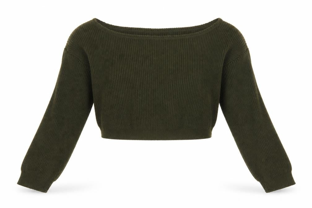 PRETTYLITTLETHING Womens Green Scoop Neck Acrylic Pullover Jumper Size S - Cropped