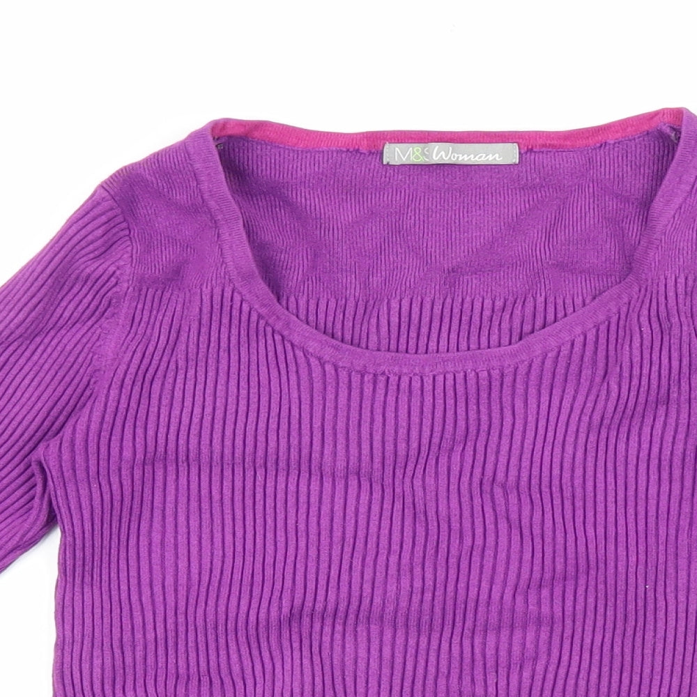 Marks and Spencer Womens Purple Round Neck Viscose Pullover Jumper Size 8