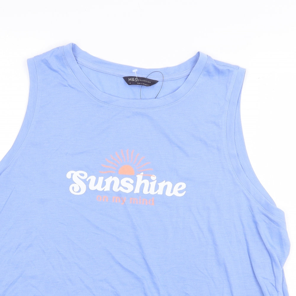 Marks and Spencer Womens Blue Polyester Basic Tank Size 10 Boat Neck - Sunshine on My Mind