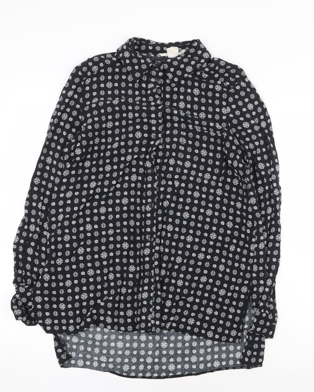 Staring at Stars Womens Black Geometric Viscose Basic Button-Up Size S V-Neck