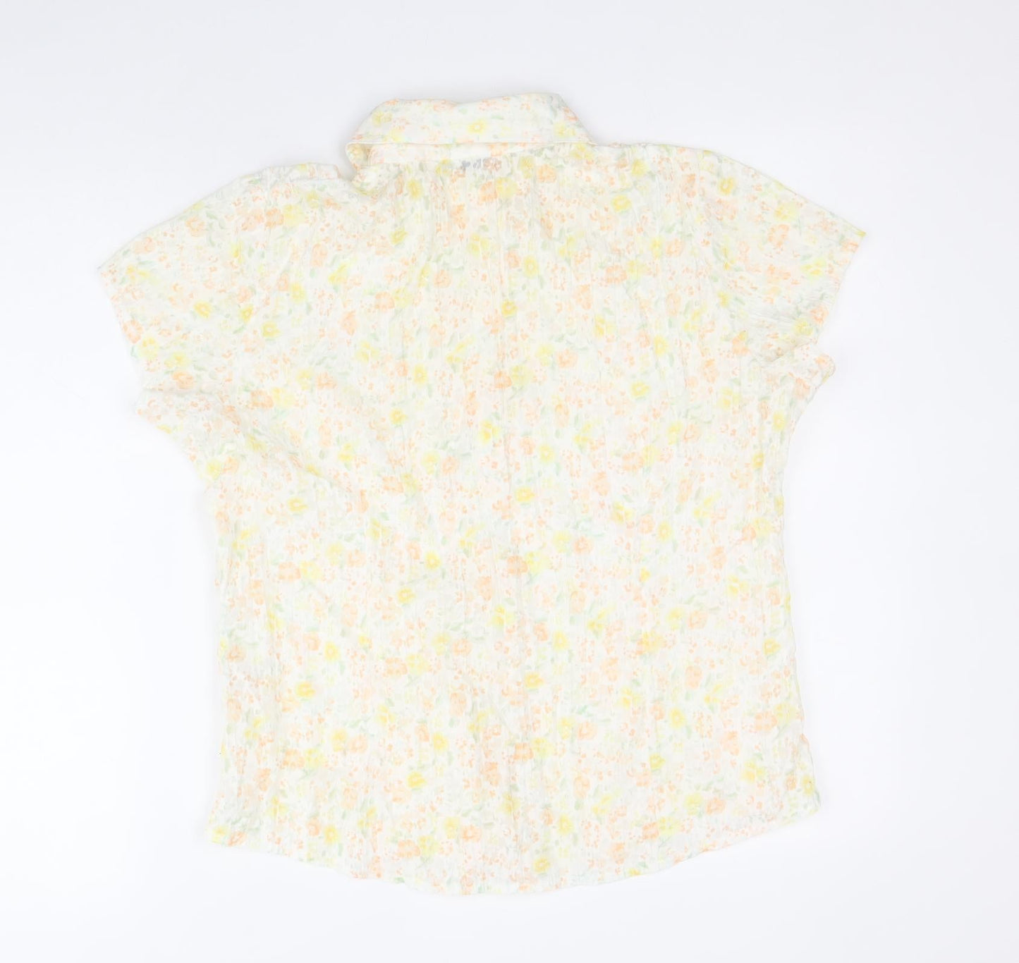 EVIE Womens Yellow Geometric Polyester Basic Button-Up Size 12 V-Neck