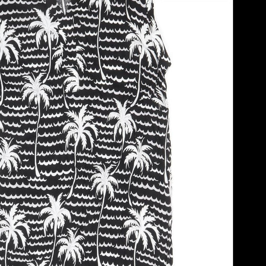 Monoprix Femme Womens Black Geometric Viscose Shift Size 10 V-Neck Button - Palm Tree Print
