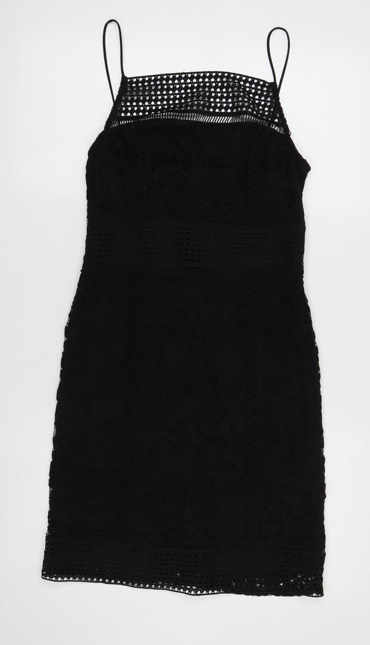 Topshop Womens Black Geometric Polyester A-Line Size 12 Square Neck Zip