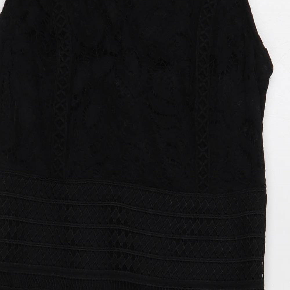 Topshop Womens Black Geometric Polyester A-Line Size 12 Square Neck Zip