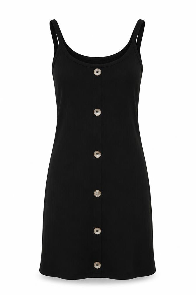 SheIn Womens Black Cotton Tank Dress Size S Scoop Neck Pullover - Ribbed