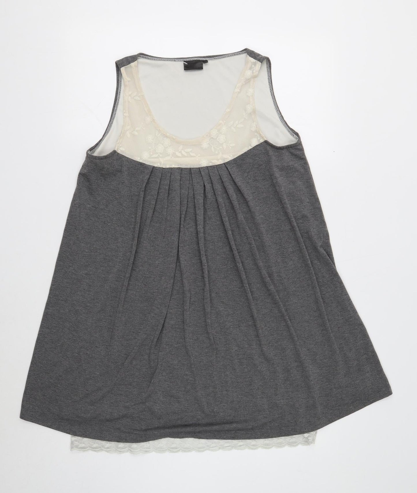 Rainbow Womens Grey Polyester Basic Tank Size 12 Scoop Neck - Flower Detail