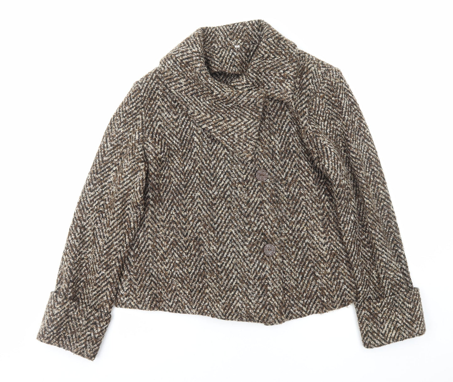 EWM Womens Brown Herringbone Jacket Size 14 Button