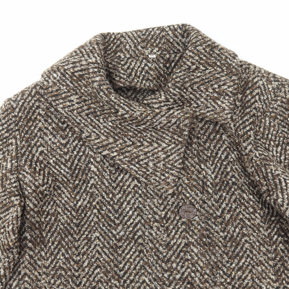 EWM Womens Brown Herringbone Jacket Size 14 Button