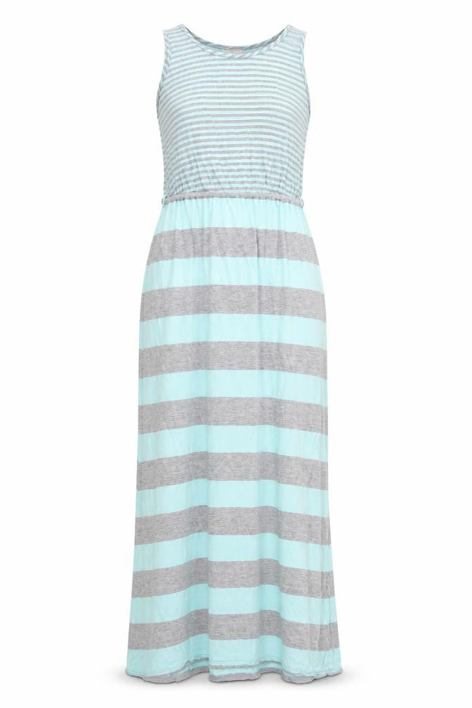 Pink Rose Womens Green Striped Cotton Tank Dress Size S Boat Neck Pullover