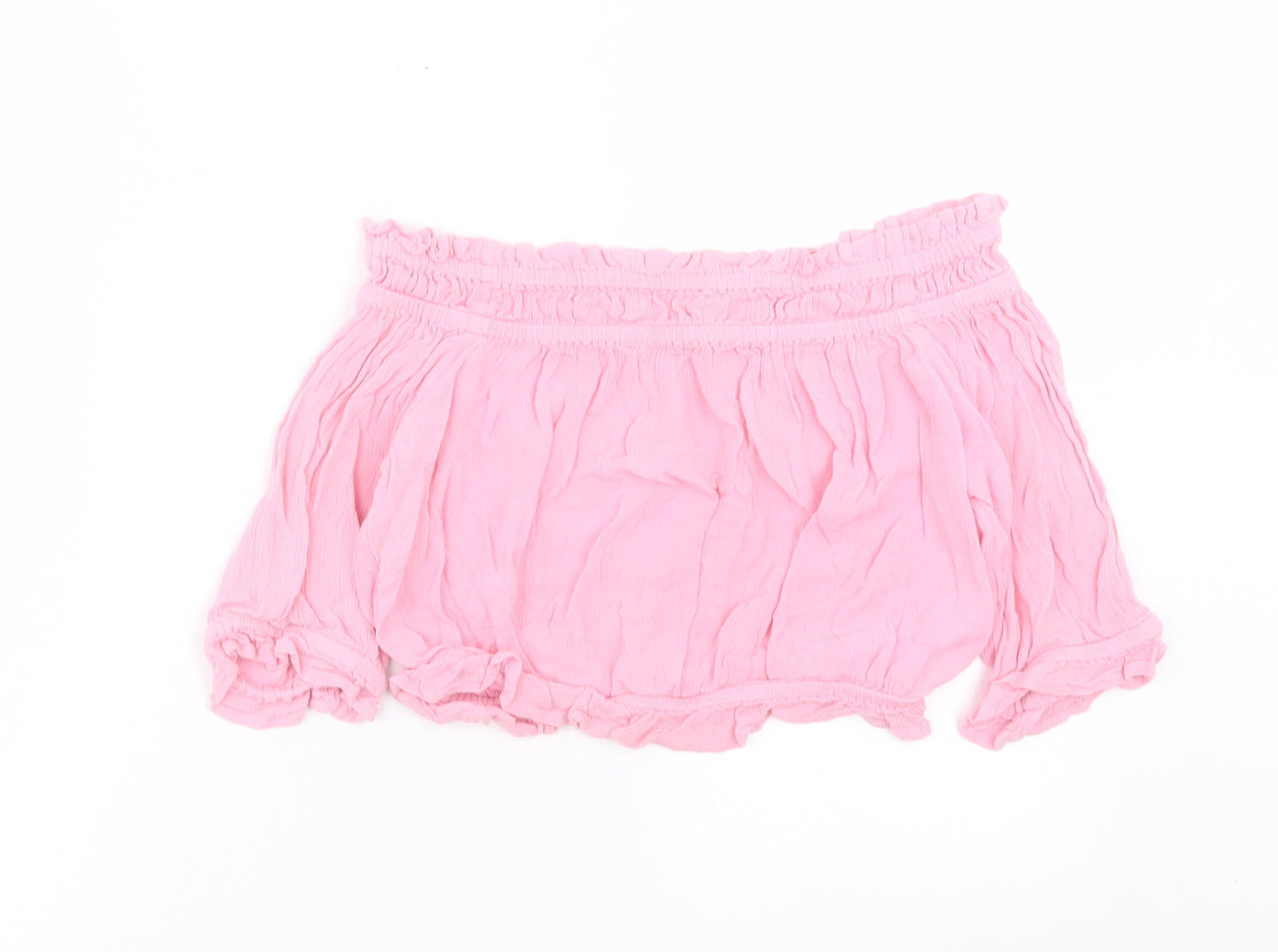 New Look Womens Pink Viscose Cropped Blouse Size 10 Off the Shoulder
