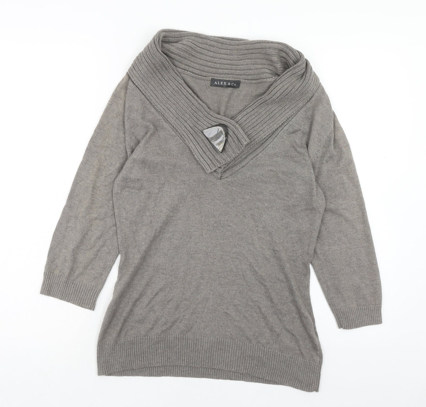 Alex & CO Womens Green V-Neck Cotton Pullover Jumper Size 10