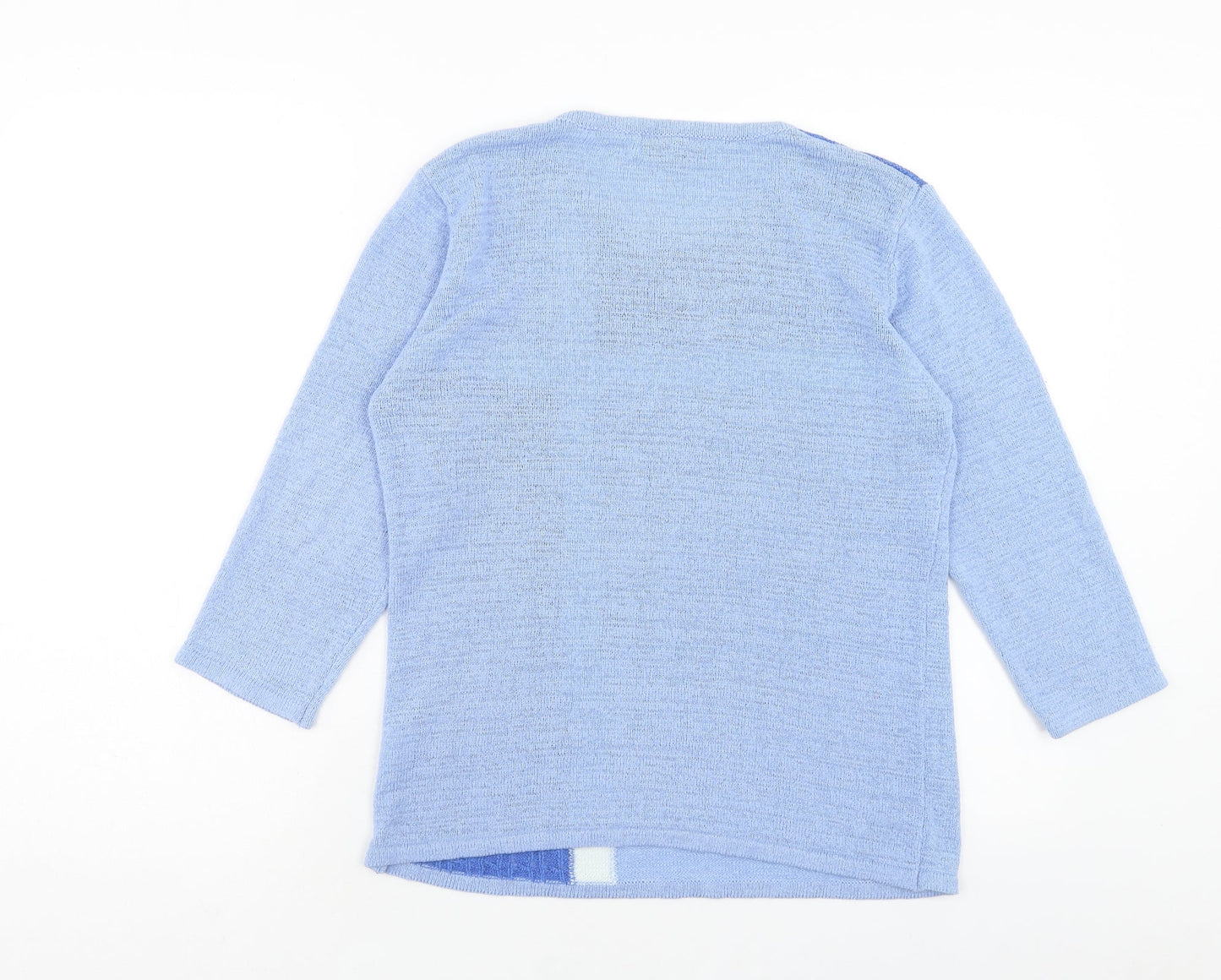 Mudflower Womens Blue Round Neck Geometric Acrylic Pullover Jumper Size S