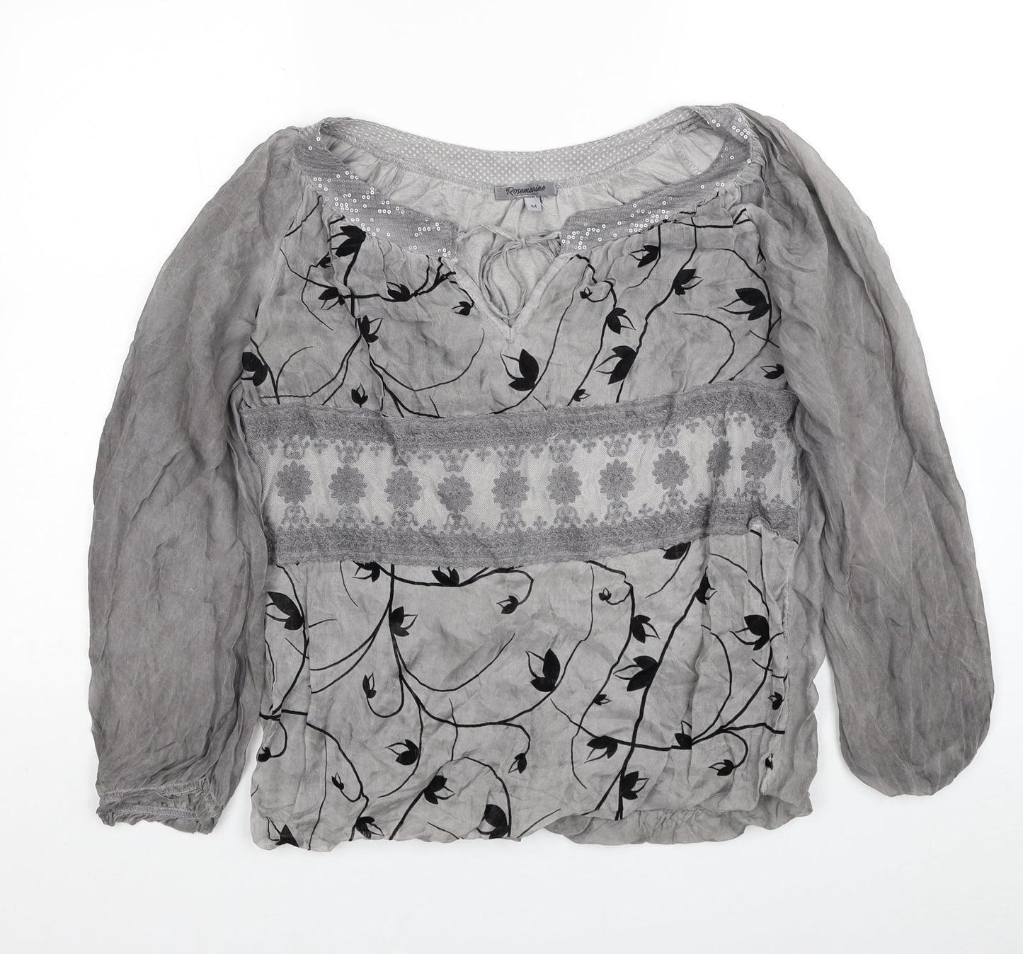 Rosemarine Womens Grey Geometric Viscose Basic Blouse Size M Round Neck