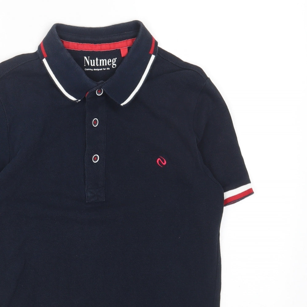 Nutmeg Boys Blue Cotton Basic Polo Size 10 Years Collared Button