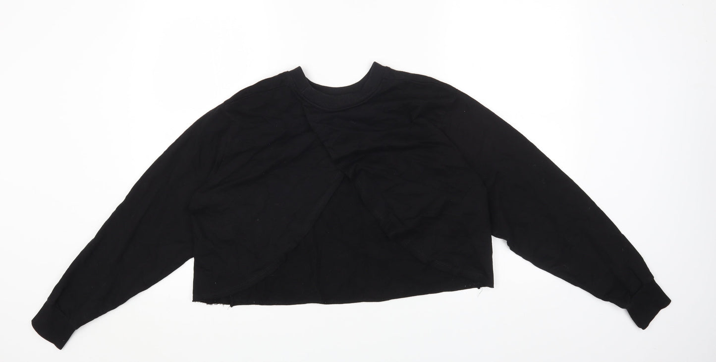 ASOS Womens Black Cotton Pullover Sweatshirt Size 6 Pullover - Cropped, Cross Open Back Detail