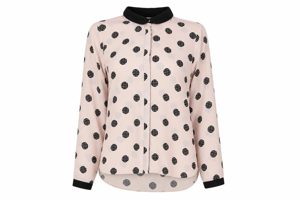 Papaya Womens Pink Polka Dot Polyester Basic Button-Up Size 14 V-Neck