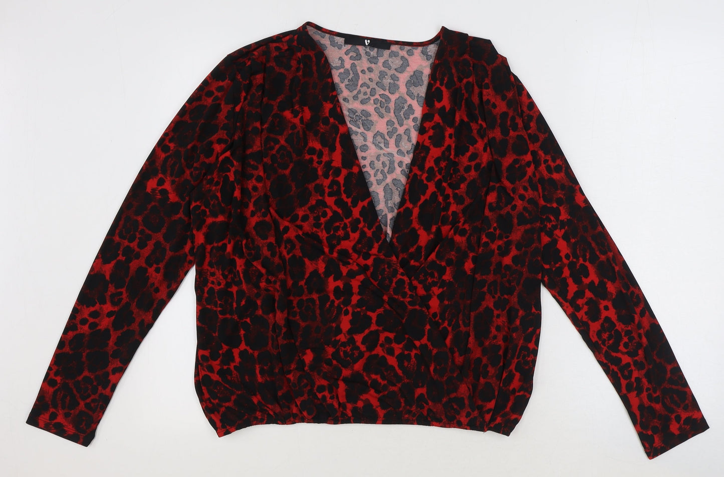 V By Very Womens Red Animal Print Polyester Basic Blouse Size 14 V-Neck