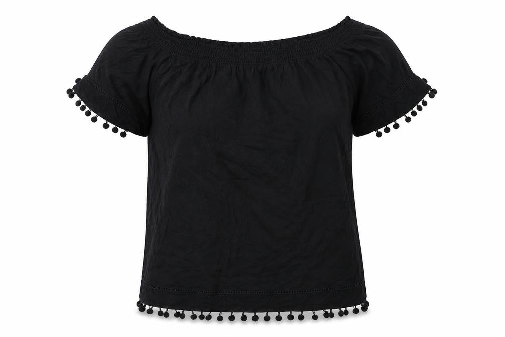 H&M Womens Black Viscose Basic T-Shirt Size XS Off the Shoulder - Shirred detail on neckline