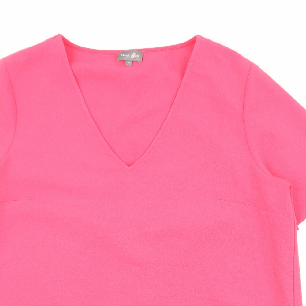 Phase Eight Womens Pink Polyester Basic Blouse Size 12 V-Neck