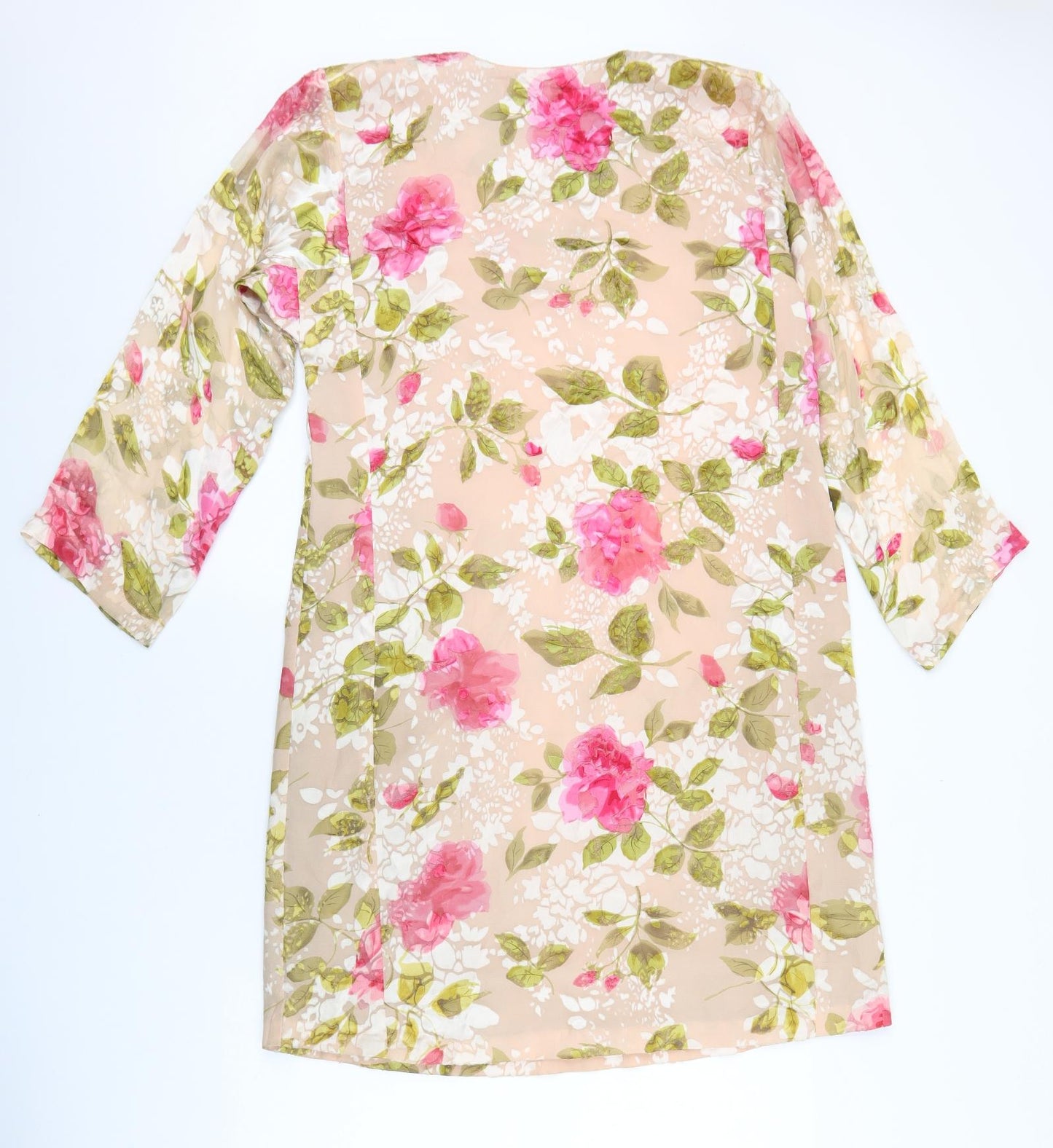 Preworn Womens Pink Floral Polyester Shift Size M Round Neck Pullover