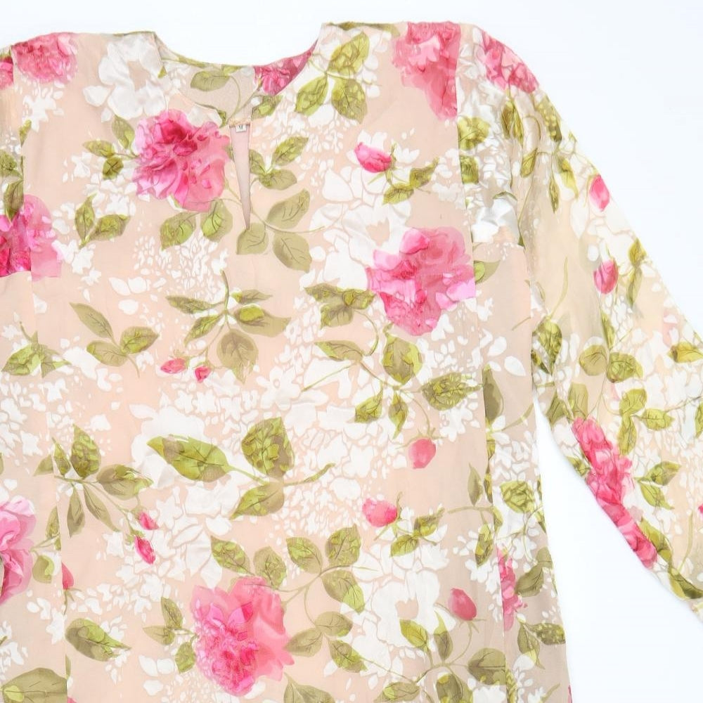 Preworn Womens Pink Floral Polyester Shift Size M Round Neck Pullover