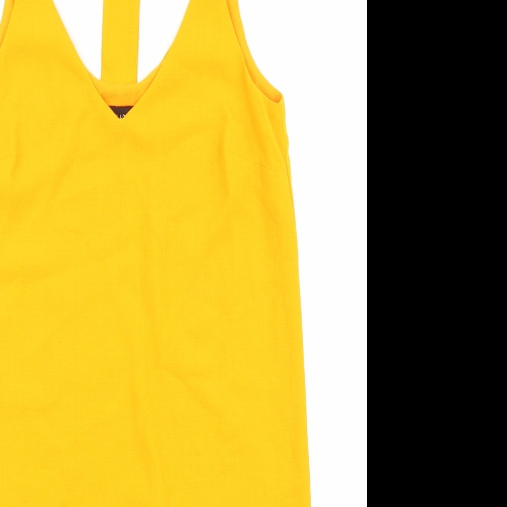 New Look Womens Orange Polyester Tank Dress Size 8 V-Neck Magnetic
