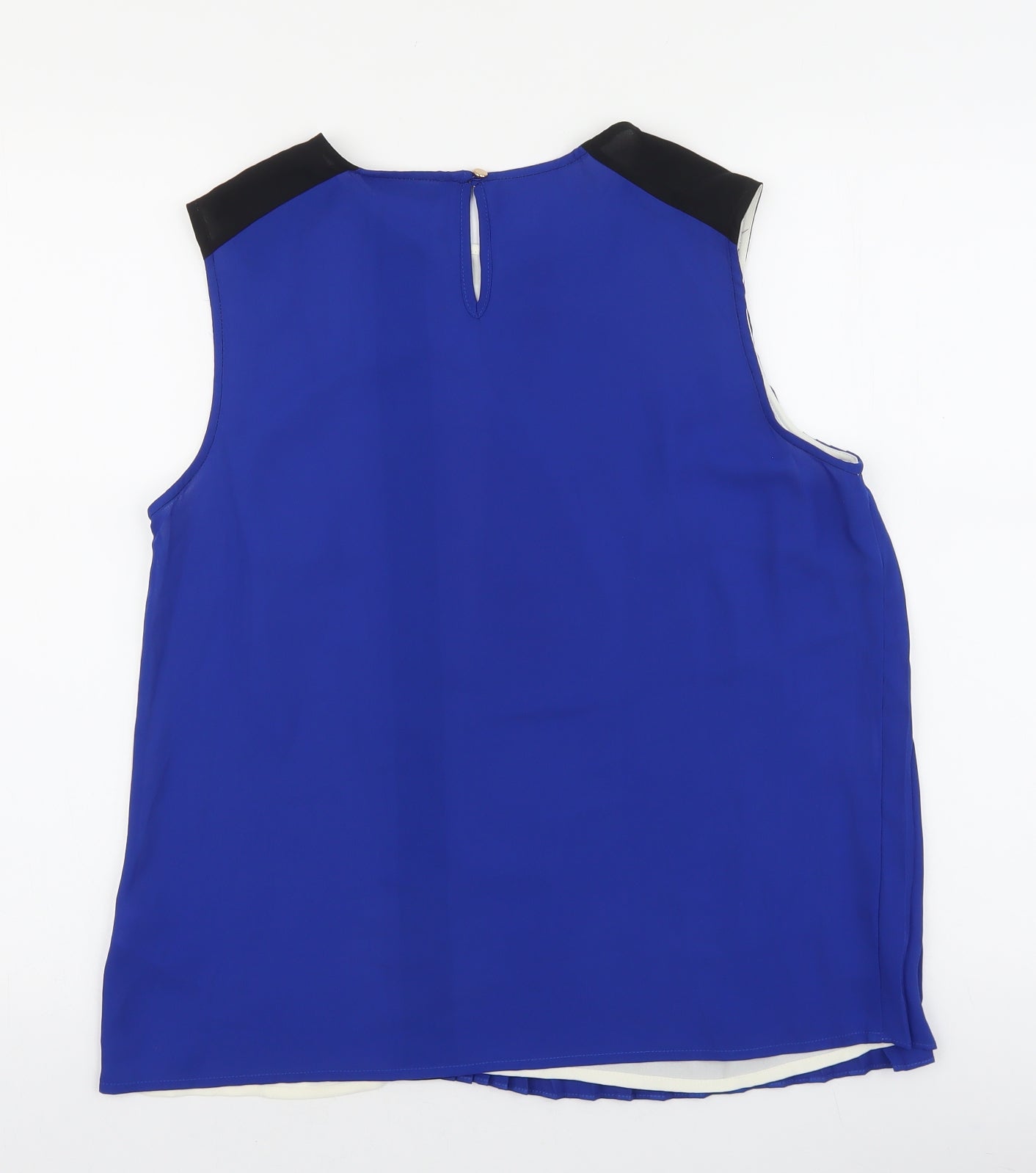 Marks and Spencer Womens Blue Geometric Polyester Basic Tank Size 12 Round Neck - Pleated front detail