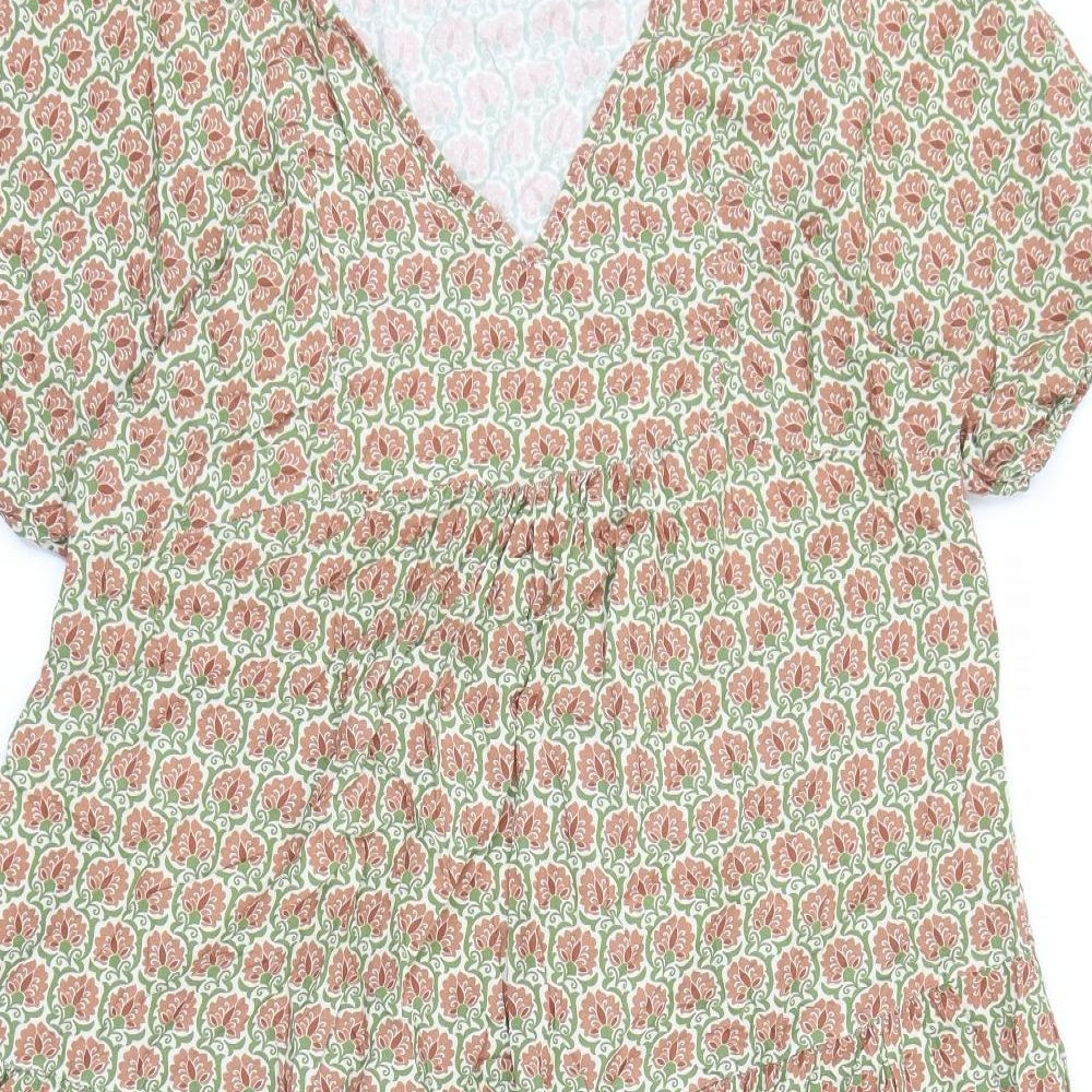 Preworn Womens Brown Geometric Polyester A-Line Size 8 V-Neck Pullover