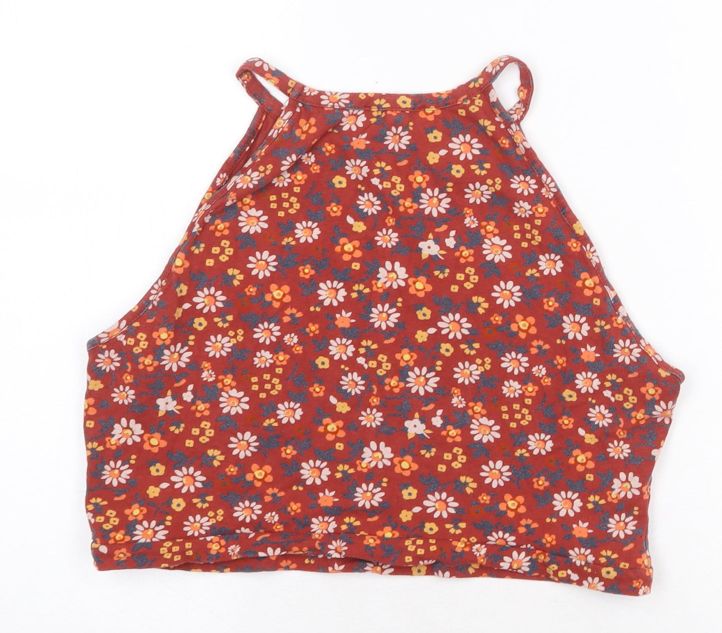 New Look Womens Red Floral Cotton Basic Tank Size 14 Round Neck