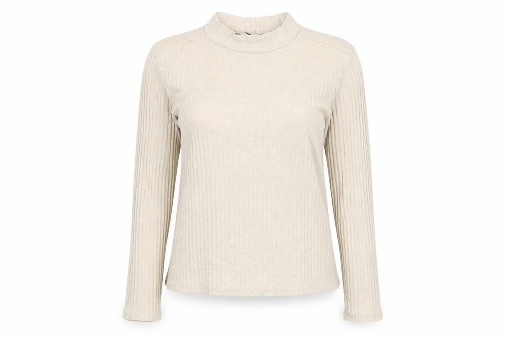 Zanzara Womens Beige Viscose Basic T-Shirt Size M Mock Neck