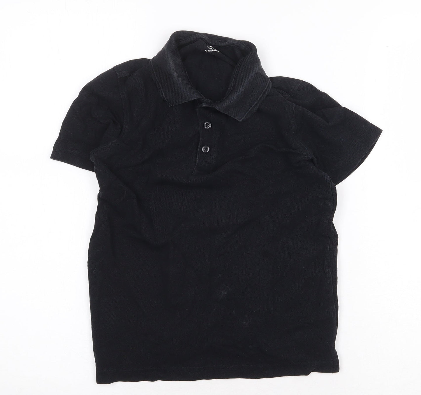 Marks and Spencer Boys Black 100% Cotton Basic Polo Size 8-9 Years Collared Button