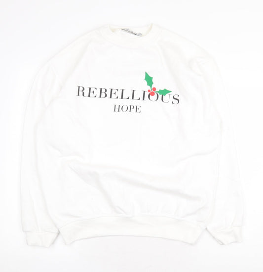 In the Style Womens White Cotton Pullover Sweatshirt Size 10 Pullover - Christmas Holly