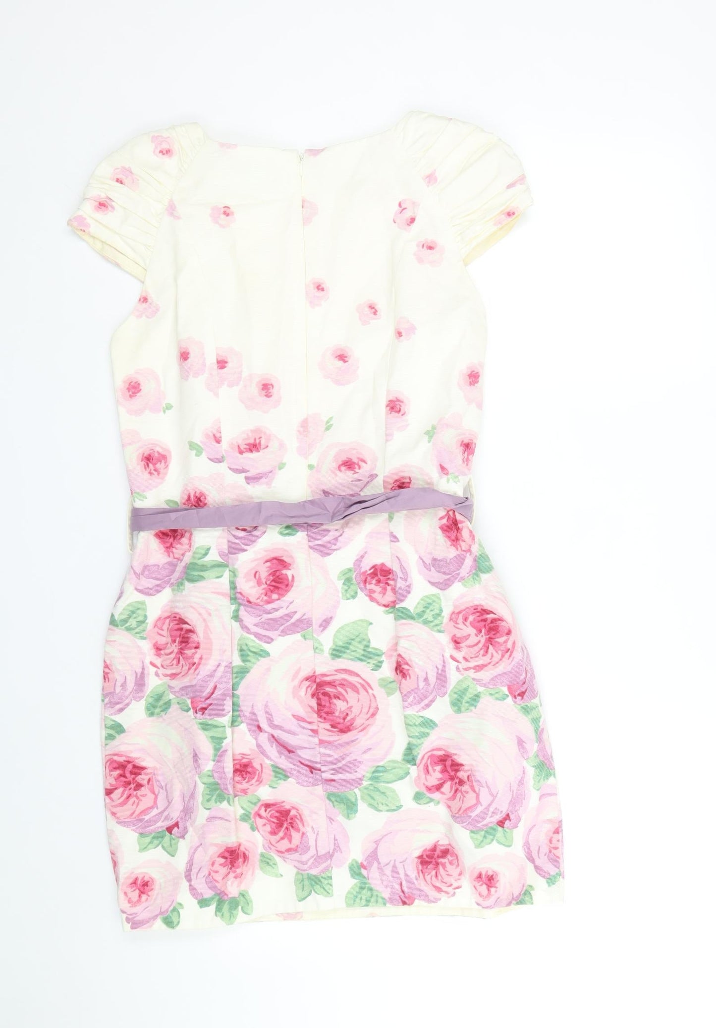 Warehouse Womens White Floral Cotton Mini Size 12 Boat Neck Zip