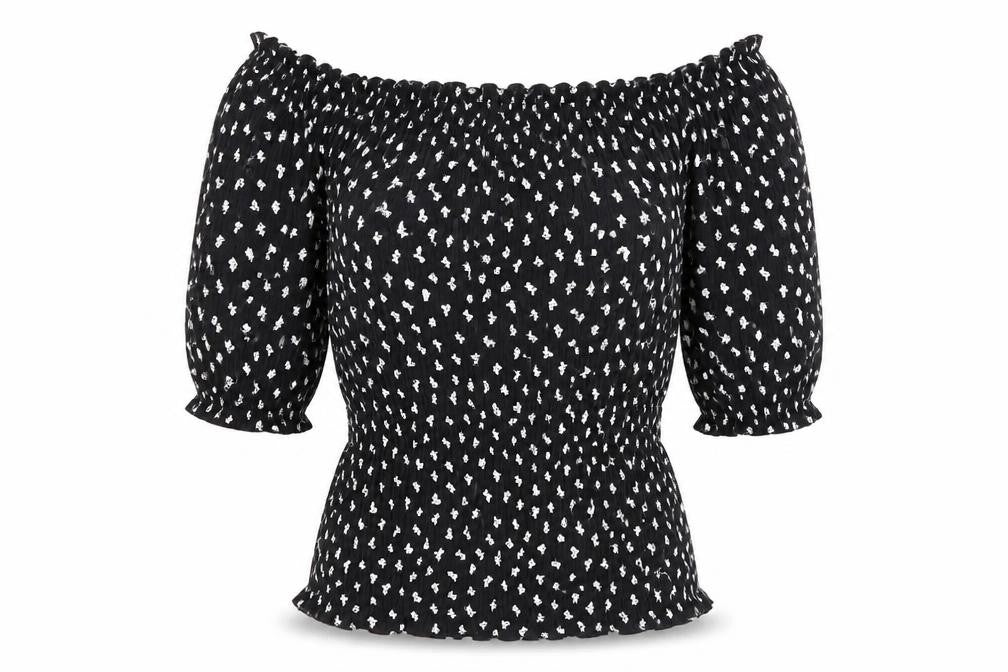 Marks and Spencer Womens Black Geometric Viscose Basic Blouse Size 8 Off the Shoulder