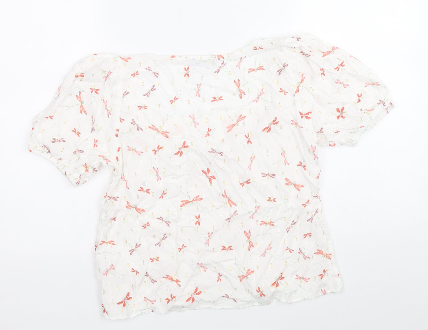 Papaya Womens White Geometric Viscose Basic Blouse Size 10 Scoop Neck