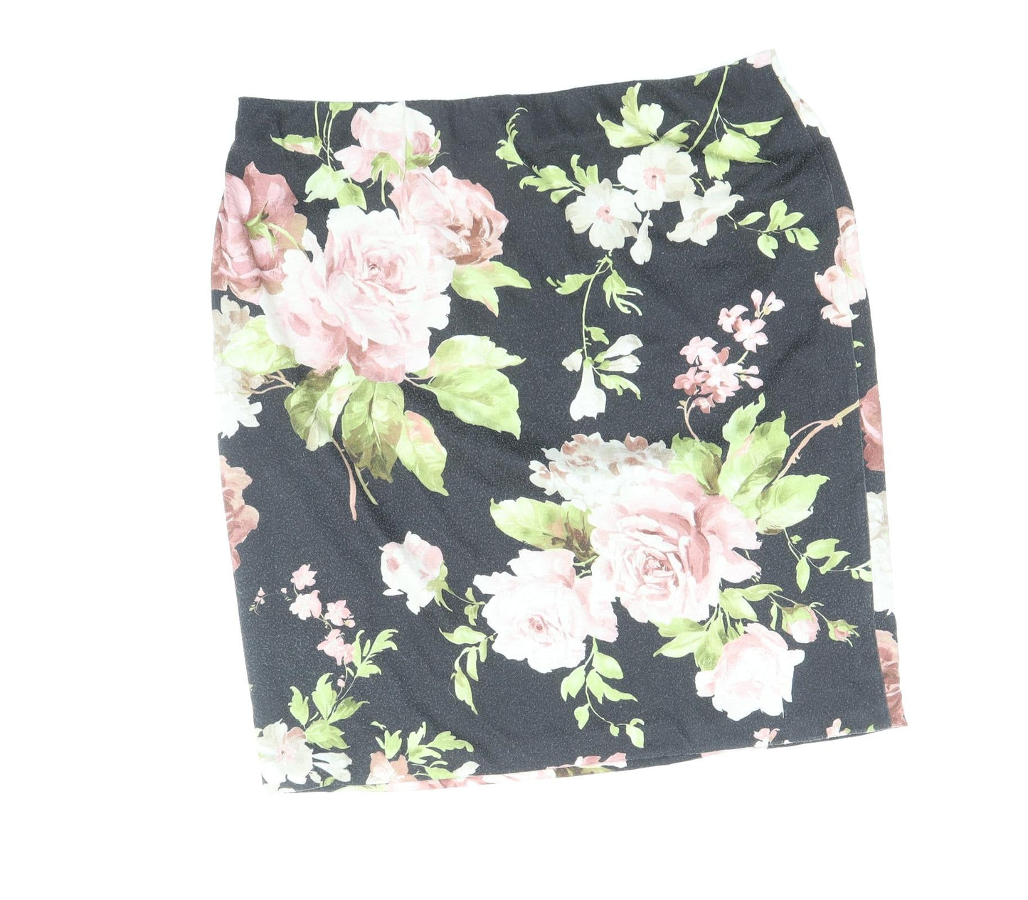 Oasis Womens Black Floral Polyester Bandage Skirt Size L