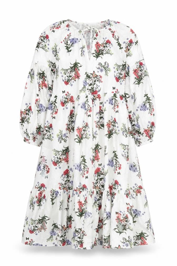 River Island Womens White Floral Cotton A-Line Size 8 Square Neck Tie