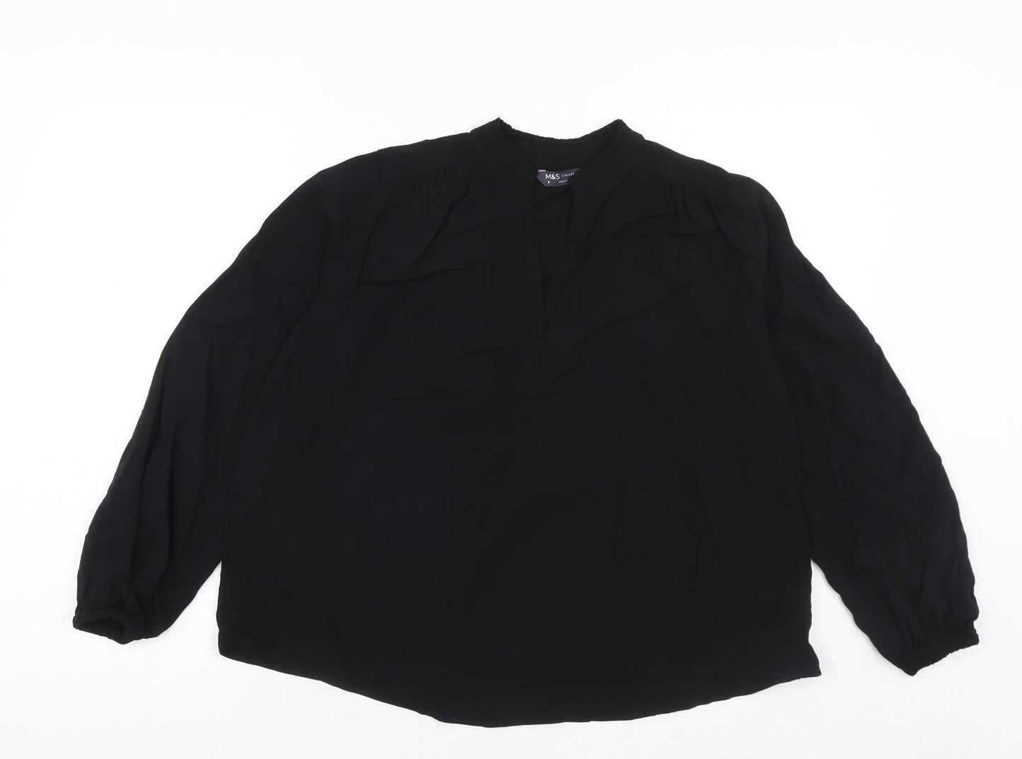 Marks and Spencer Womens Black Viscose Basic Blouse Size 8 V-Neck