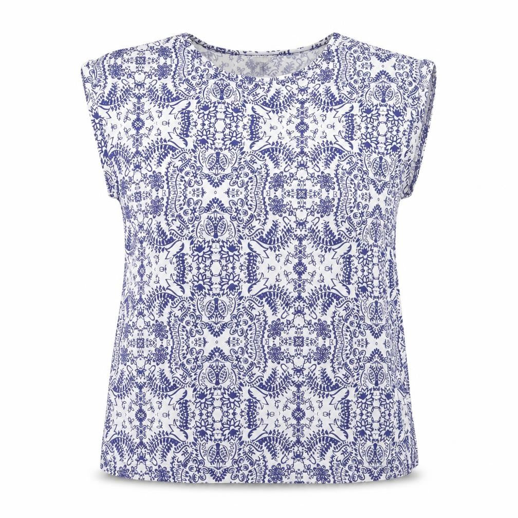 Papaya Womens Blue Geometric Polyester Basic Tank Size 12 Round Neck