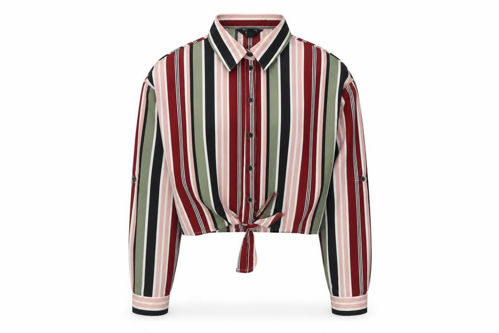 New Look Girls Multicoloured Striped Polyester Basic Button-Up Size 11 Years Collared Button