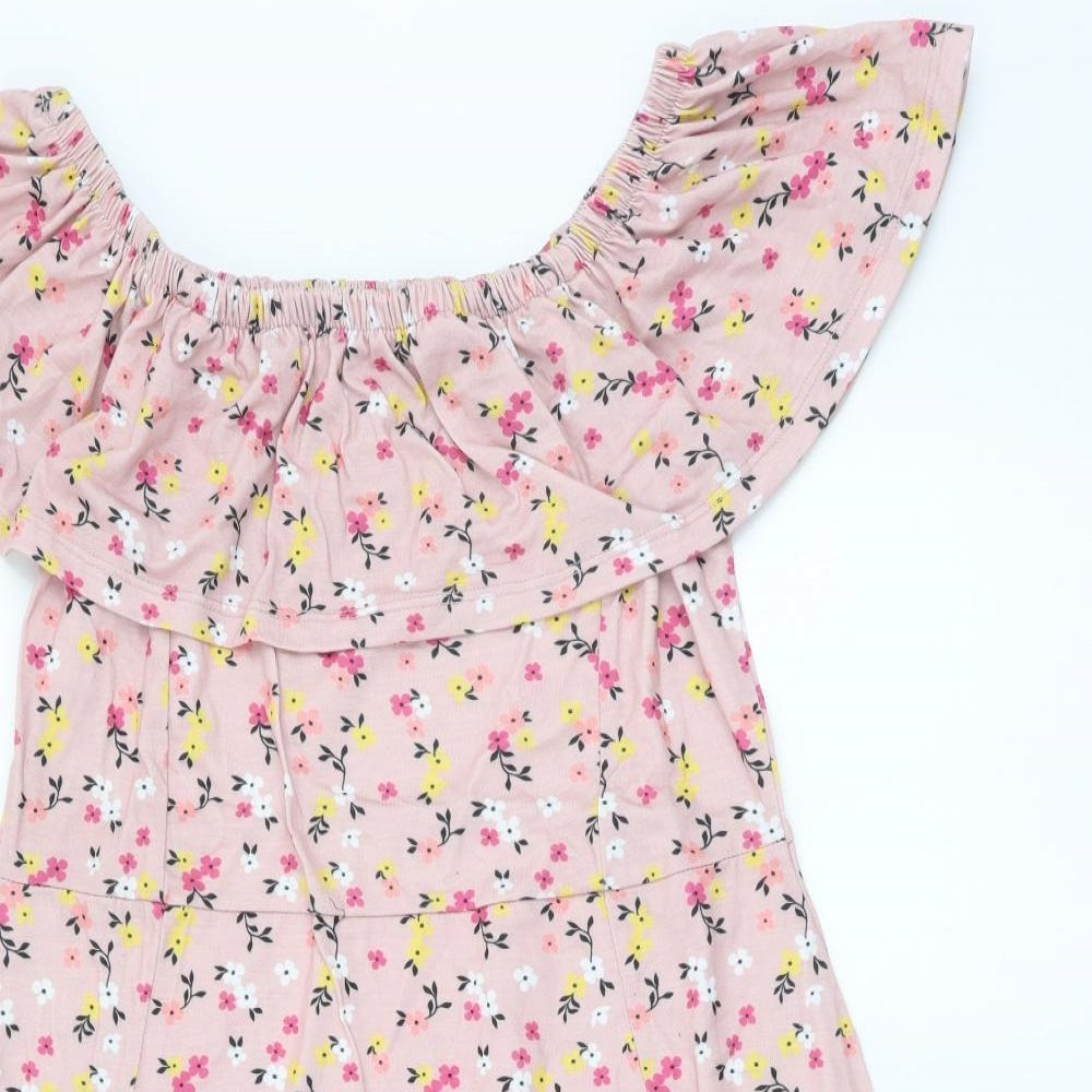 Select Womens Pink Floral Polyester A-Line Size 14 Off the Shoulder Pullover