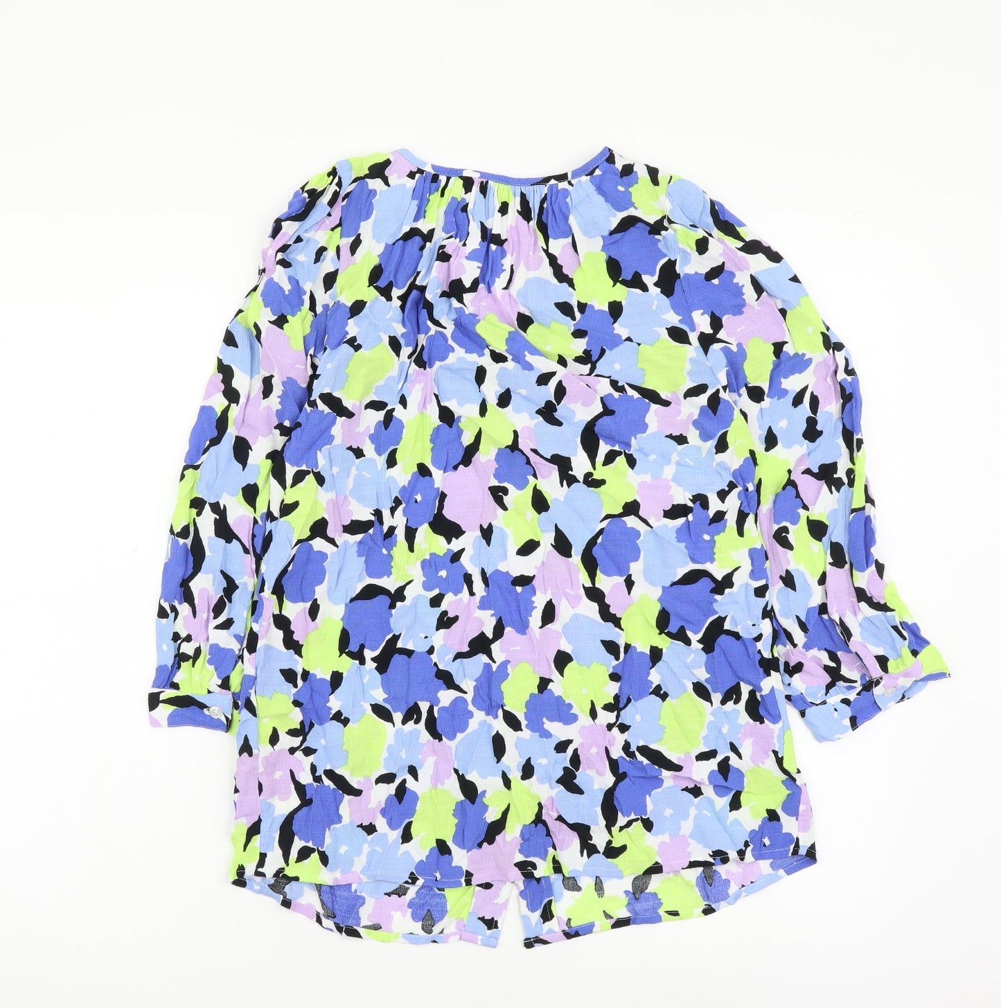 Marks and Spencer Womens Multicoloured Floral Viscose Basic Button-Up Size 6 Round Neck