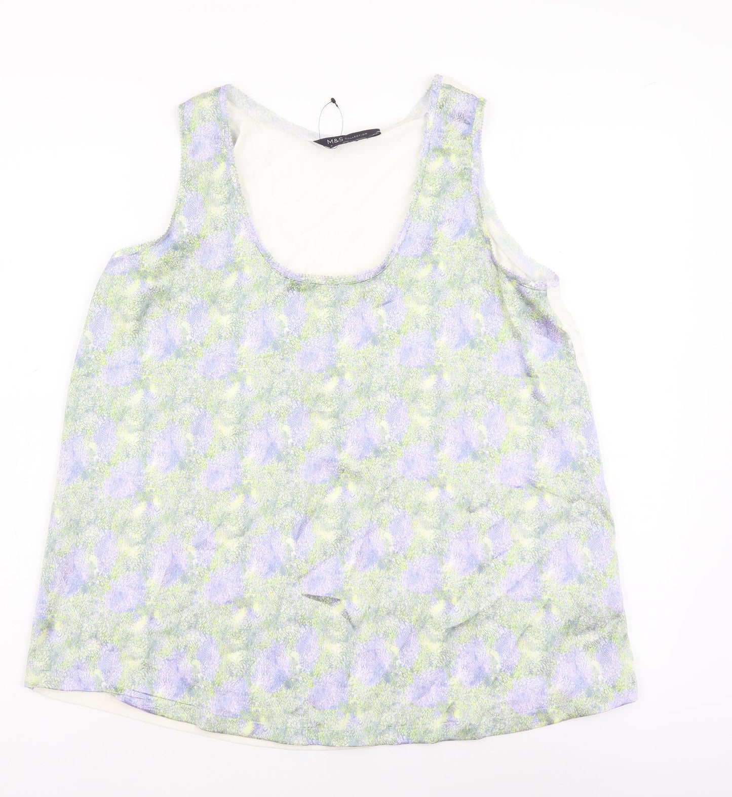 Marks and Spencer Womens Green Geometric Viscose Basic Tank Size 8 Round Neck